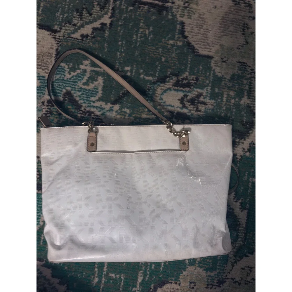 Michael Kors Jet Set Travel White MK Logo‎ Tote Bag Chain Strap Shoulder Bag